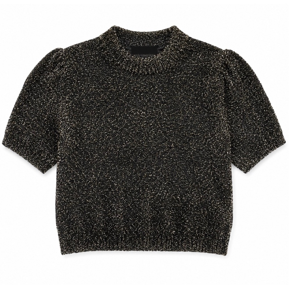 Kate‎ Spade Metallic Sparkle Knit Top XL Black Puff Sleeve Party Holiday